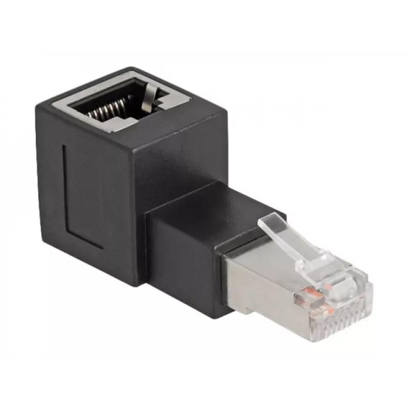 DeLOCK RJ45 konektor samec na RJ45 konektor samica adaptér kat.6A 90° zahnutý (nahor) čierny