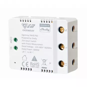 Shelly Plug & Play PbS Ogemray Smart Relay 25A relé pre veľké spotrebiče max 25A funkcia merania WLAN Lan BT