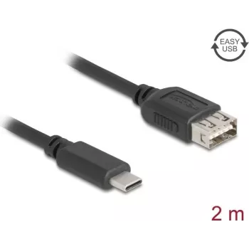 DELOCK USB 2.0 kábel 2 m — USB C na USB A, 0,48 Gbit/s, pozlátené kontakty, čierna