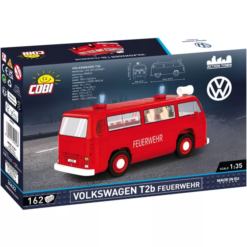 Stavebnica Cobi Volkswagen T2b hasičský 1:35, červená