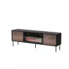 TV skrinka cama meble CORTINA 180x40x60 cm čierna/orech s čiernym elektrickým krbom