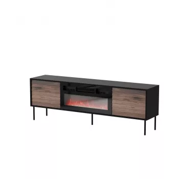 TV skrinka cama meble CORTINA 180x40x60 cm čierna/orech s čiernym elektrickým krbom