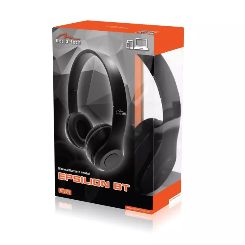MEDIA-TECH EPSILION BT MT3591 bezdrôtové slúchadlá Bluetooth 4.2 mikrofón rádio FM čierne