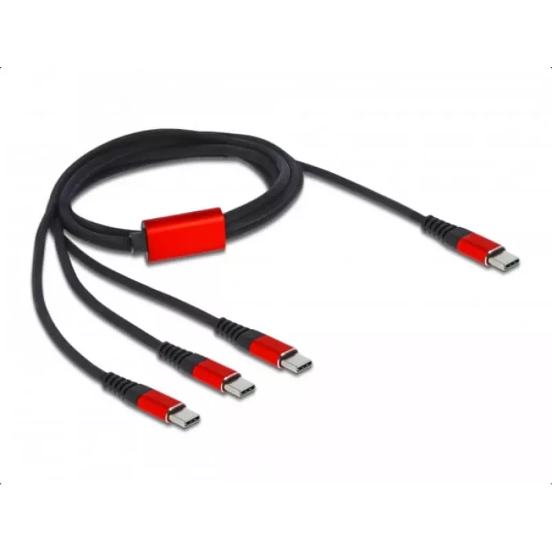 USB nabíjací kábel DeLOCK 3 v 1 USB Type-C na 3 x USB Type-C 1 m čierny/červený