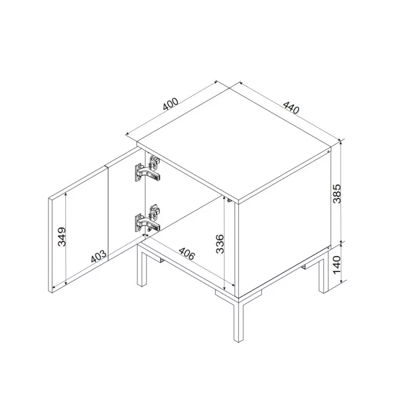 Nočný stolík Cama Meble MERCI 44x40x52,5 cm, čierny a dub, MDF/drevotrieska, balenie 2 ks