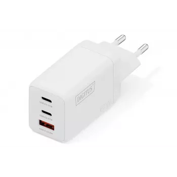 Nástenná nabíjačka DIGITUS DA-10303 67W GaN, 2× USB-C + 1× USB-A, 100–240V, biela