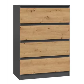 Komoda Top e Shop M4 ANTRACYT/ARTISAN – 4 zásuvky, antracitový a dubový povrch, 700 × 400 × 970 mm, drevotrieska