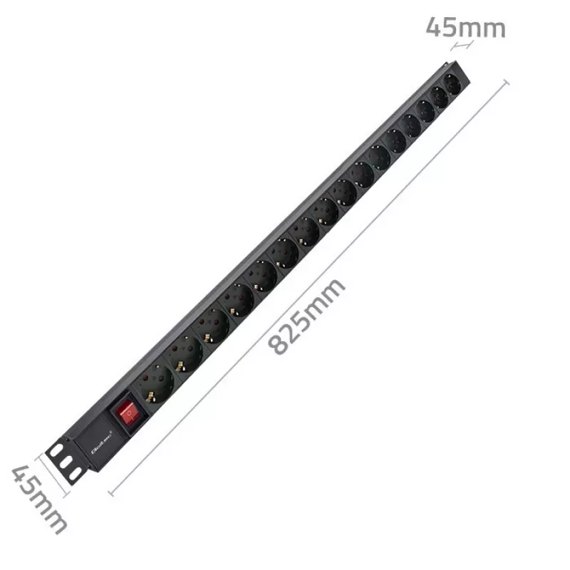 Qoltec hliníkový PDU pre RACK | 16A | 16 x Schuko | vertikálny | 1,8 m