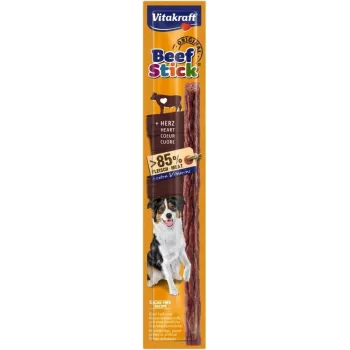 Psia maškrta Vitakraft Beef Stick Beef Hearts 12 g — jednotlivá porcia ako tréningová odmena, hovädzia chuť, proteín 30 %