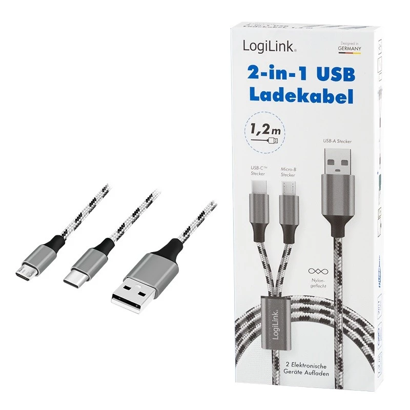 LogiLink CU0202 USB kábel USB 2.0 1,2 m USB A USB C/Micro-USB A sivý