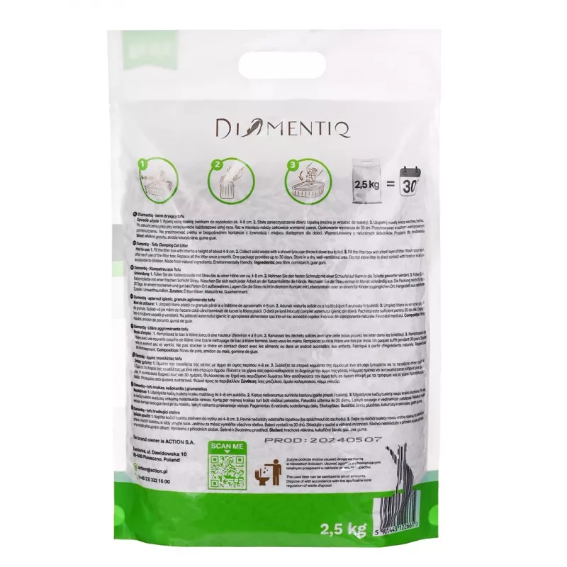 DIAMENTIQ Tofu Neutral Ultra hrudkujúca - rastlinná podstielka - 2,5 kg
