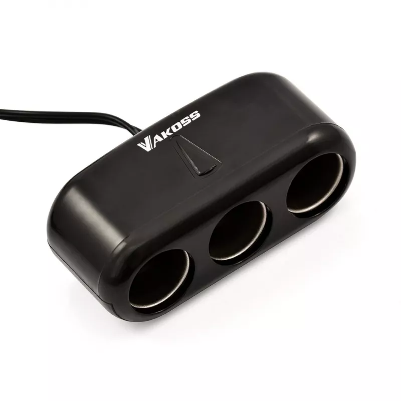 Rozbočovač do autozapaľovača VAKOSS TP-3263CK — 1-na-3 12V napájací adaptér, výstup 3A, čierny