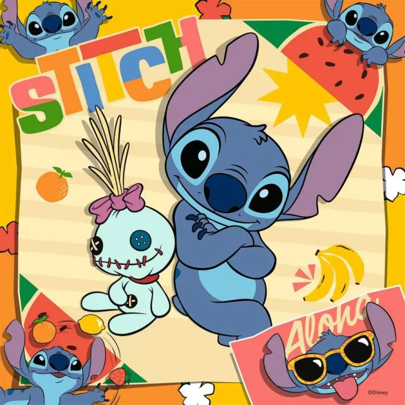 Detské puzzle Ravensburger Disney Stitch — 3 x 49 dielikov, vhodné pre deti
