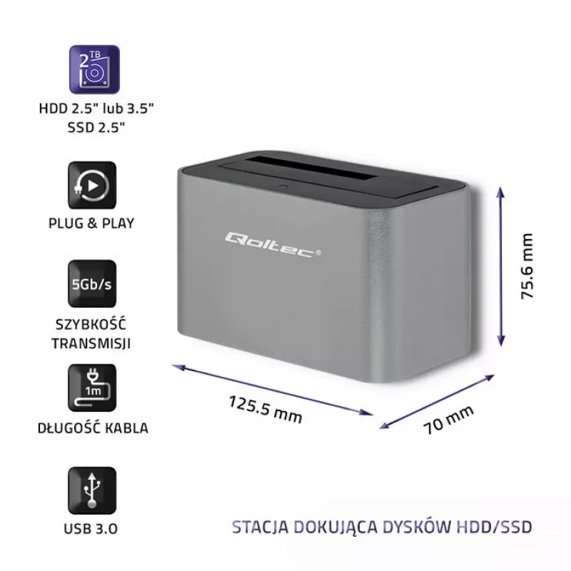 Qoltec 5315 dokovacia stanica HDD/SSD | 2.5/3.5 SATA | USB 3.0