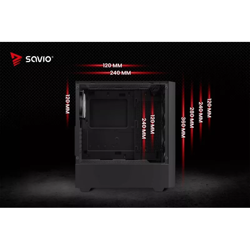 PC skriňa SAVIO Noctis Flow RGB — Cube, ATX/Mini-ITX, 3x 120 mm predné ventilátory, bočné okno z tvrdeného skla, max. GPU 35 cm