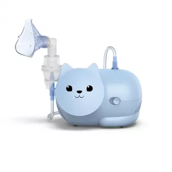 Mesh rozprašovač Omron Nami Cat NE-C303K-KDE — stolný inhalátor, 0,35 ml/min, pre deti a dospelých, modrý, B235 × T148 × H157 mm
