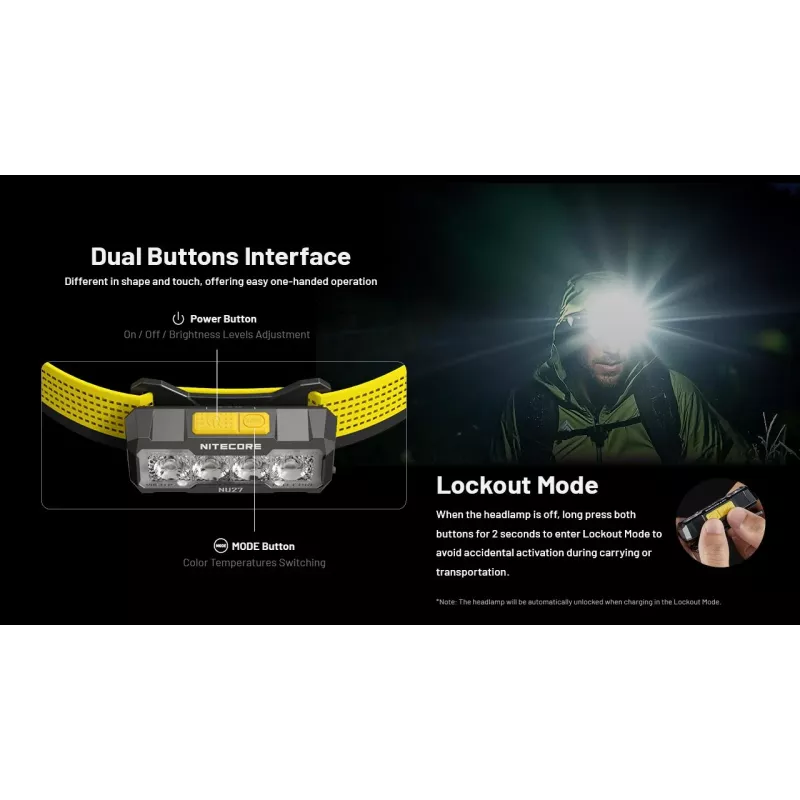 Nitecore NU27 čelová lampa čierna, žltá LED čelová lampa