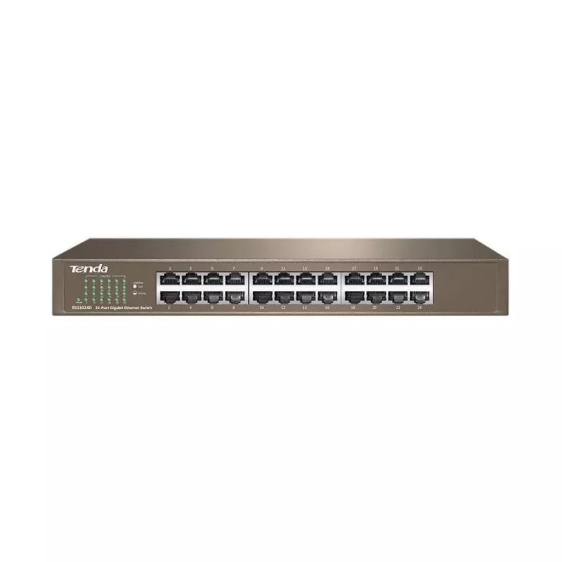Neupravovaný switch TENDA TEG1024D 24-port Gigabit Ethernet, 48 Gbps, 8000 MAC tabuľka, modrý