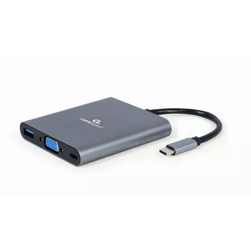 Gembird A-CM-COMBO6-01 viacportový adaptér USB-C 6v1, USB 3.1 Gen 1, HDMI 4K, VGA, PD 60 W, čítačka kariet SD/microSD, audio 3,5 mm, sivý