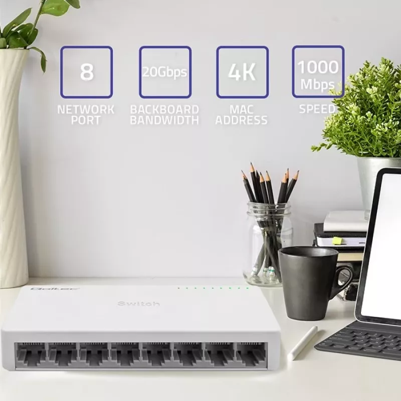 Qoltec sieťový switch 8x RJ45 port 1000 Mbps LAN