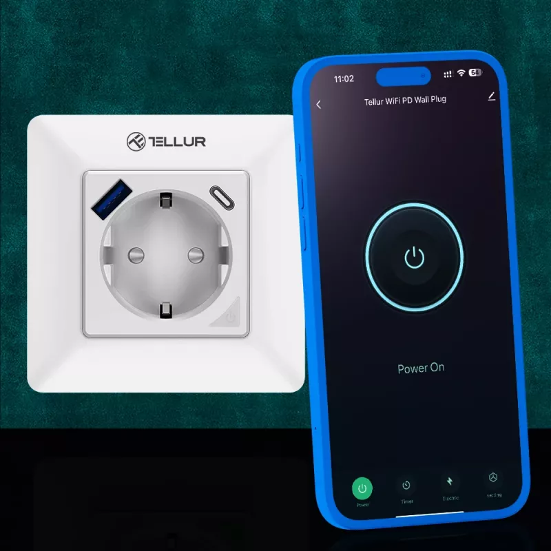 Inteligentná WiFi nástenná zásuvka Tellur TLL331531 – 3600 W 16 A, WiFi diaľkové ovládanie