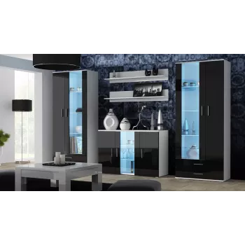 Komoda Cama Meble SOHO S7 120 cm – 3 dvere, 4 police, biela vrchná doska, čierna lesklá