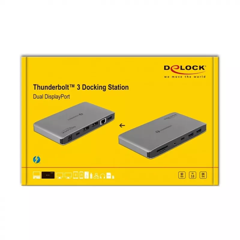 Dokovacia stanica DeLOCK Thunderbolt 3 8K Dual DisplayPort USB LAN SD Audio PD 3.0