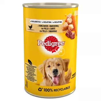 Mokré krmivo pre psov Pedigree mrkva & kurčina Adult v konzerve 400 g — dospelí psi, 82,5 % vlhkosti