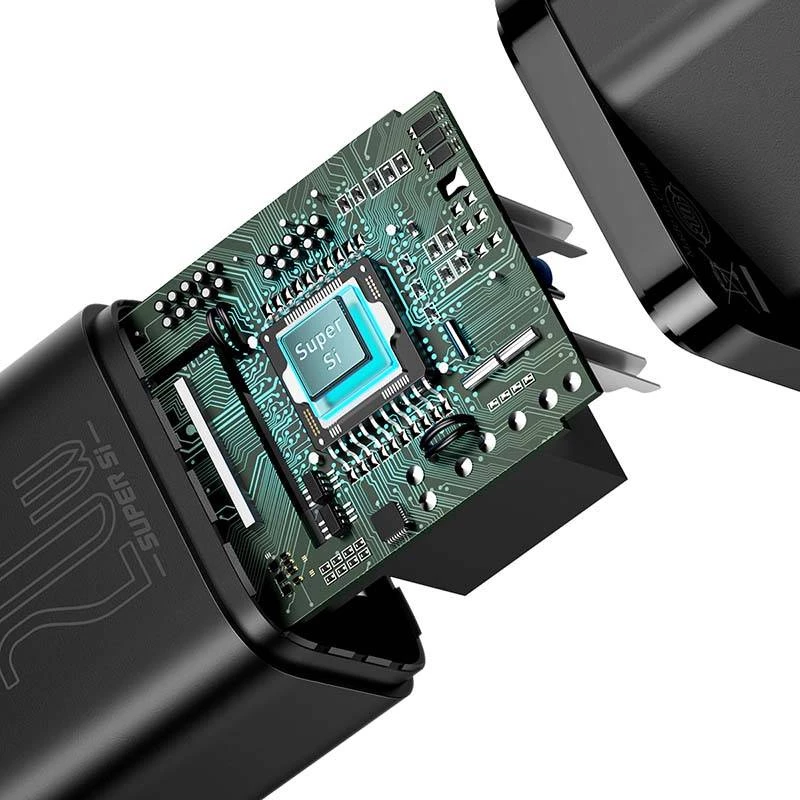 Baseus Super Si rýchla nabíjačka 1C 20W s USB-C káblom pre Lightning 1m (čierna)