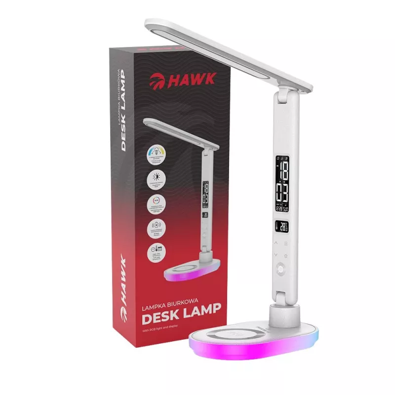 Stolná lampa Hawk HW-LAMP03 biela RGB — nastaviteľná LED stolná lampa s RGB osvetlením