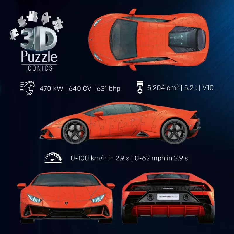 3D puzzle Ravensburger Lamborghini Huracan EVO — 158 dielov, modelová stavba v mierke