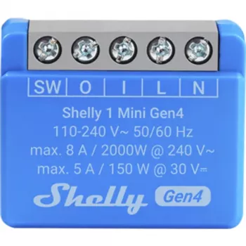 Inteligentný spínač Shelly 1 Mini Gen4 1P bezdrôtový 110–240 V 50–60 Hz 1,2 W Bluetooth Wi‑Fi ZigBee 34×16×29 mm