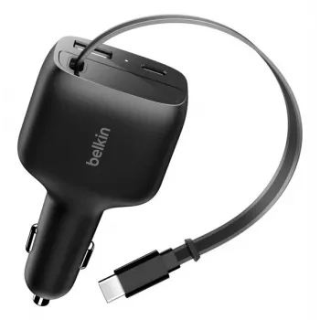Belkin 75W 2-portový s vyťahovacím USB-C káblom do auta - kábel (CCC001HQBK)