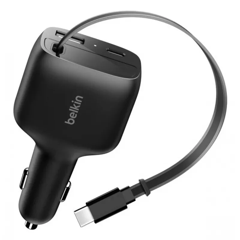 Belkin 75W 2-portový s vyťahovacím USB-C káblom do auta - kábel (CCC001HQBK)
