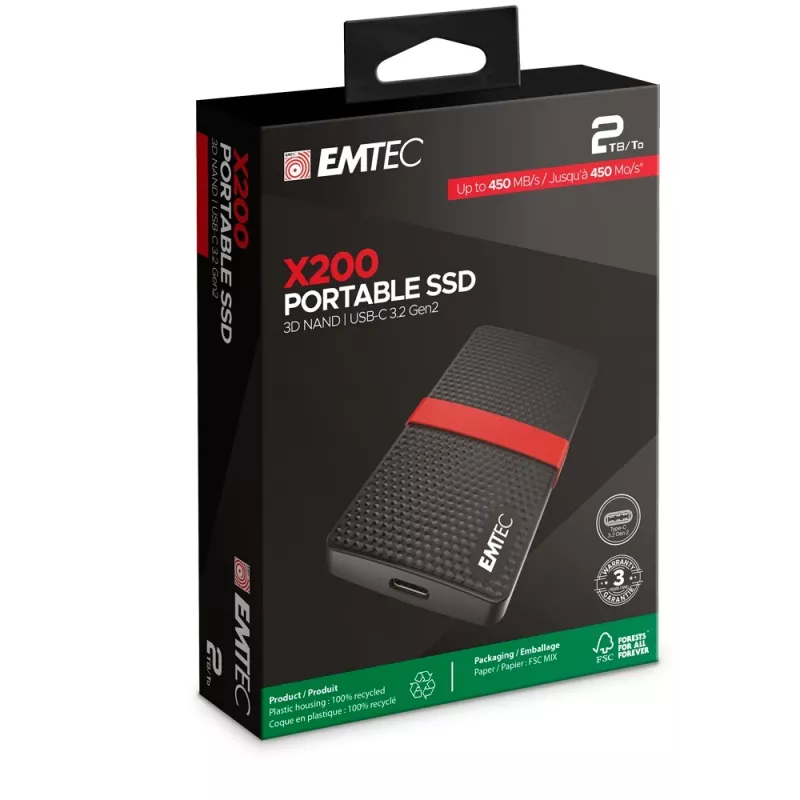 SSD Emtec 2 TB čierna USB Type-C 3.2 Gen 1 X200