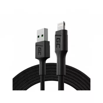 Lightning kábel Green Cell KABGC18 — 2 m, Lightning na USB-A, čierny