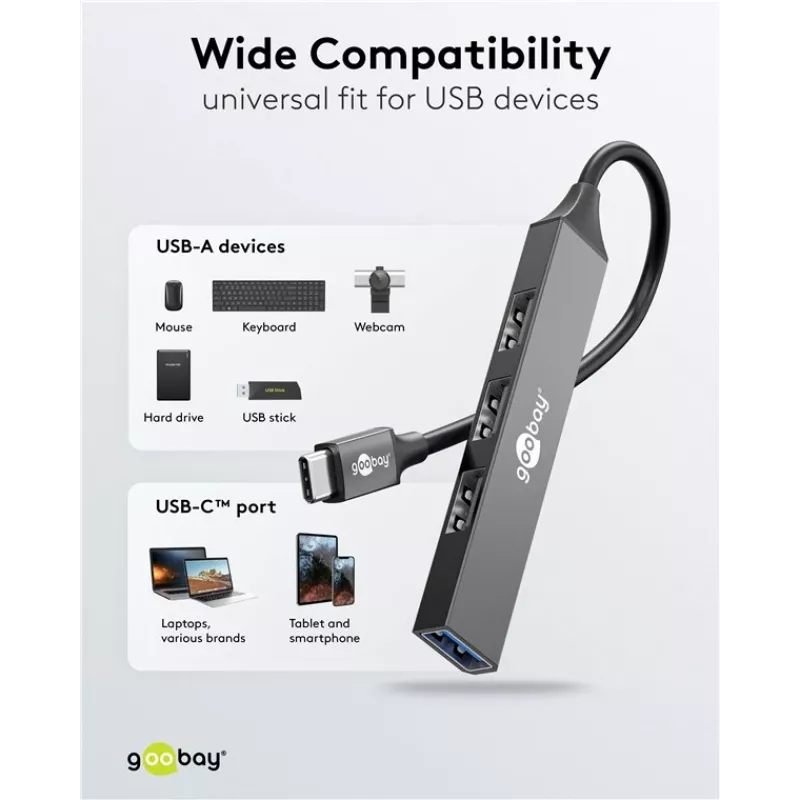 Goobay Slim 4-portový USB hub, USB-C™ na USB-A, USB 3.2 (74457)