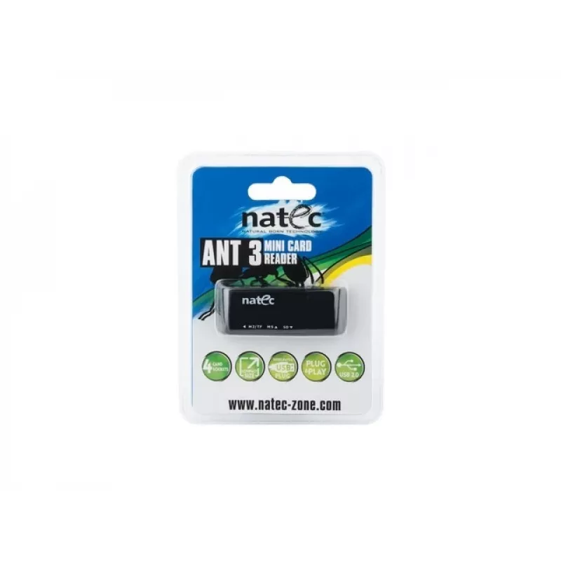 Natec MINI ANT 3 USB 2.0 čítačka kariet (SD, SDHC, MMC, M2, microSD), Čierna (NCZ-0560)
