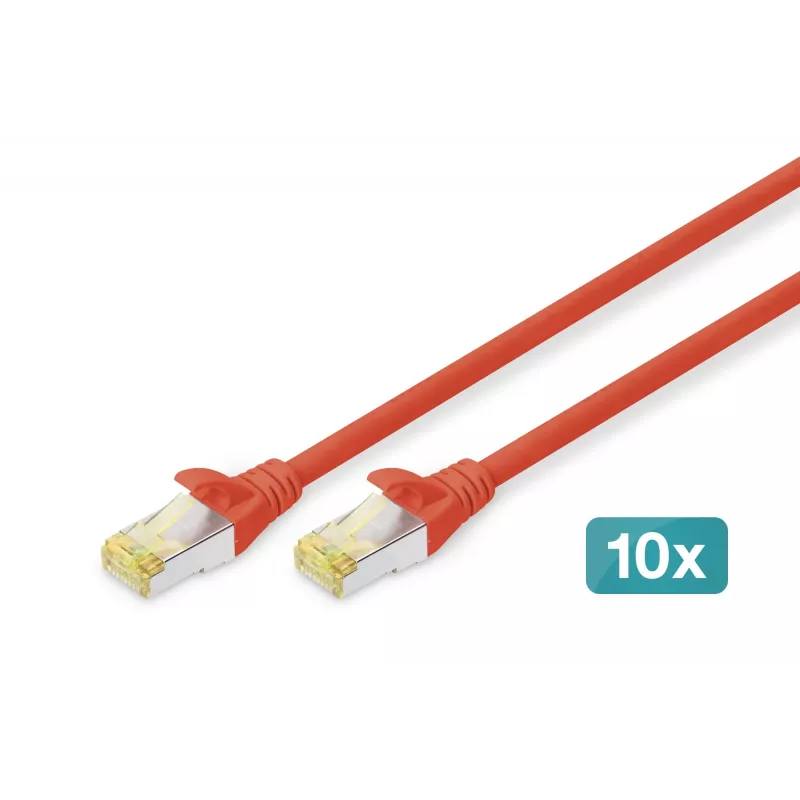 DIGITUS prepojovací kábel CAT6A S/FTP, 1 m, červený, balenie 10 ks