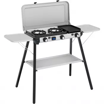 Camping Kitchen 2 Multi Cook Plus, plynový varič sivý, 2 varné zóny 2x 1,8 kW + grilovacia platňa 0,9 kW, model 2025