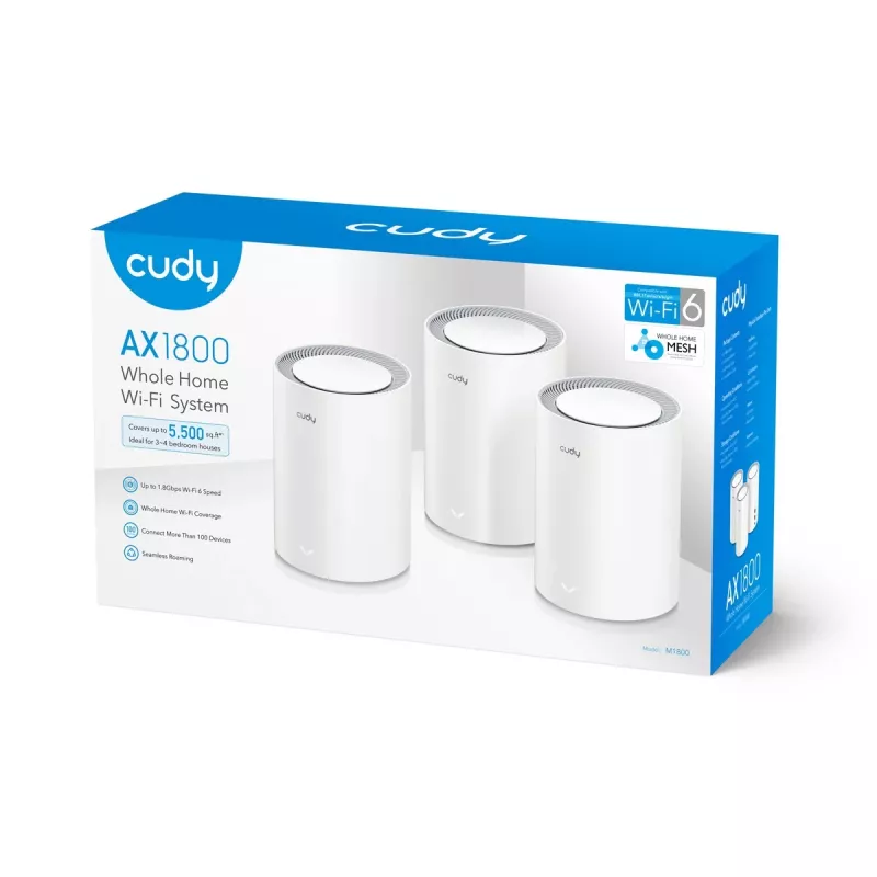 Cudy M1800 balenie 3 ks Dual-Band (2,4 GHz / 5 GHz) Wi-Fi 6 (802.11ax) biela 1 Intern