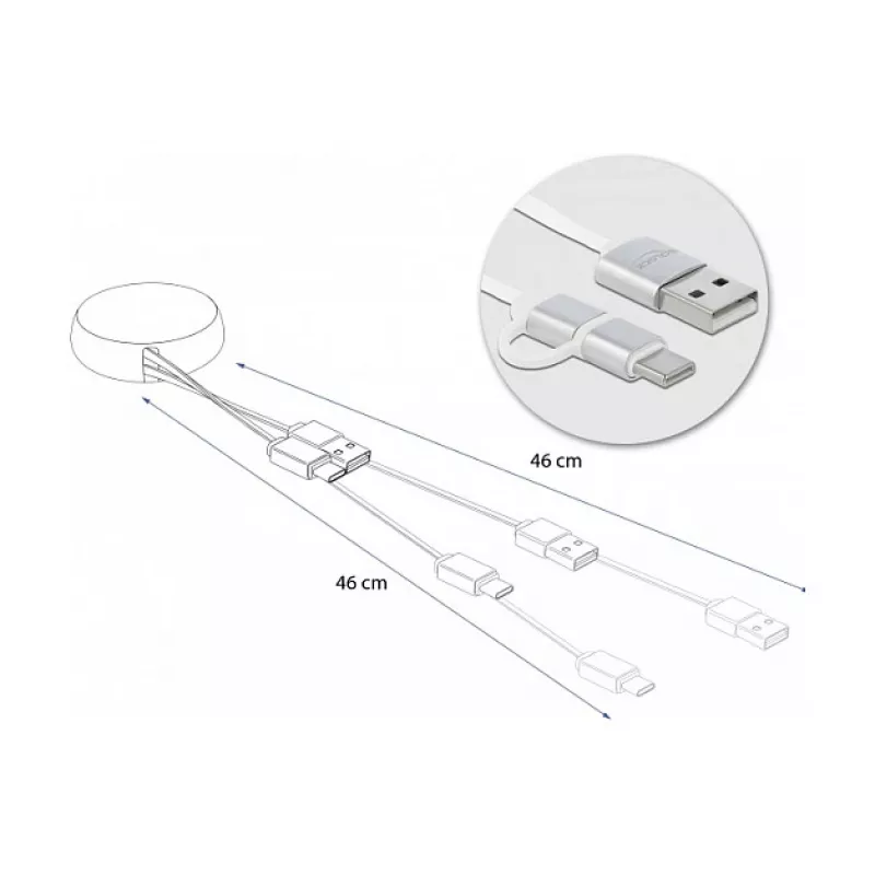 Zvinovací kábel DeLOCK USB 2.0 2 v 1 Type-A na Micro-B a USB-C™