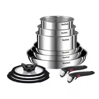 Sada hrncov Tefal Ingenio Emotion L897SB74 — 11-dielna, stohovateľná, nepriľnavý povrch, nehrdzavejúca oceľ, vhodná do rúry, Thermo-Spot