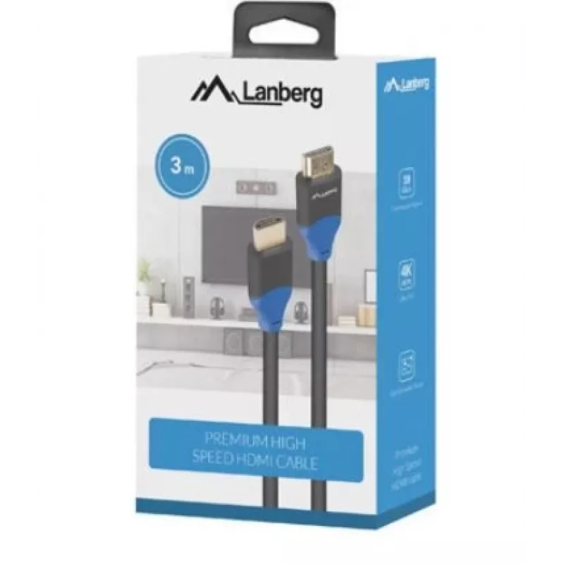 HDMI kábel Lanberg CA-HDMI-15CU-0030-BK 3m HDMI typ A konektor samec 18 Gbit/s