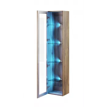 Vitrína Cama Meble VIGO 180 — nástenná sklenená vitrína, 1800×400×300 mm, dub Wotan