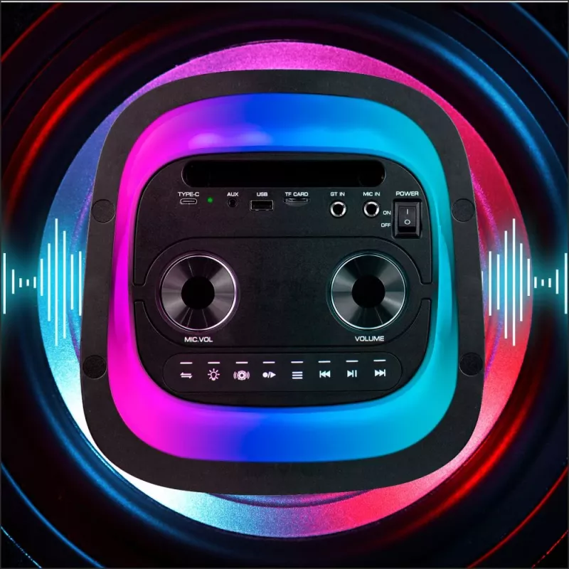 Prenosný reproduktor MANTA SPK0601B100, 100 W, Bluetooth, karaoke, bezdrôtový mikrofón, batéria, ekvalizér, disco osvetlenie