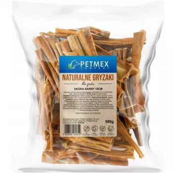 Žuvacia pochúťka pre psov PETMEX jelenia koža 15 cm 500 g — sušená žuvacia pochúťka z jelenej kože