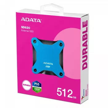 Externý SSD ADATA SD620 512 GB, USB 3.2 Gen 2 Micro-USB B, modrý, silikónové puzdro, nárazuvzdorný