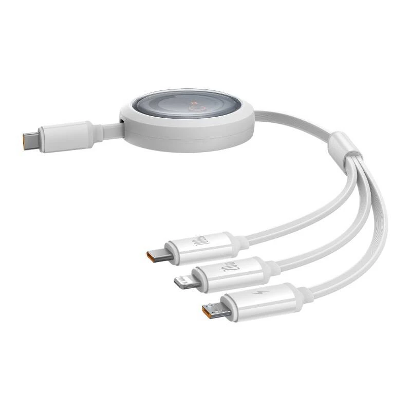 Rýchlonabíjací kábel 3in1 Baseus Free2Draw USB-C na USB-C/Lightning/Micro 100W, 1,1m (biela)