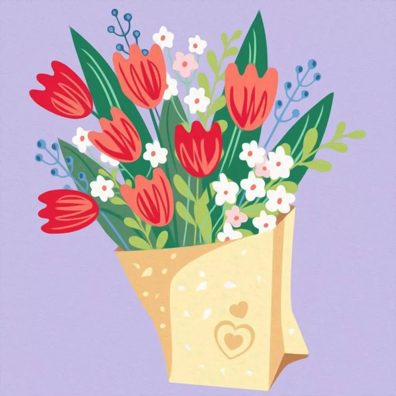 Sada maľovania podľa čísel Ravensburger CreArt – Obrázok s kyticou tulipánov, model 25518